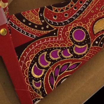 Preview: GANESHA MULTI  ret/ goldglitter - Foldable glowing star, paper poinsettia with 18 points, 60 cm